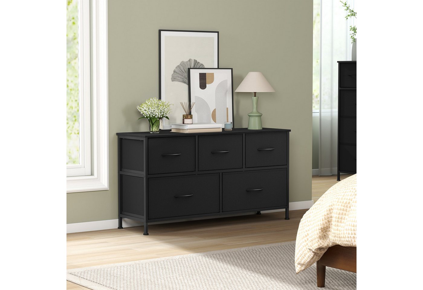 SONGMICS Kommode Schrank, Aufbewahrungsschrank, für Schlafzimmer, Flur, Wohnzimmer, Stahl, 5 Schubladen – Bild 2 von 5