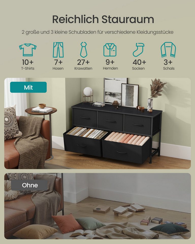 SONGMICS Kommode Schrank, Aufbewahrungsschrank, für Schlafzimmer, Flur, Wohnzimmer, Stahl, 5 Schubladen – Bild 3 von 5