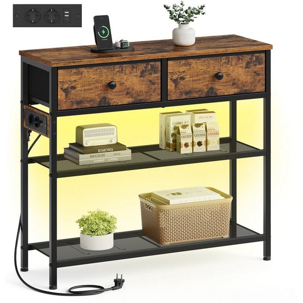 SONGMICS Konsolentisch Flurtisch mit 2/3 Stoffschubladen und 2 Gitterablagen, 76,7 x 30 x 78,7 cm, für Wohnzimmer und Eingangsbereich, Beistelltisch