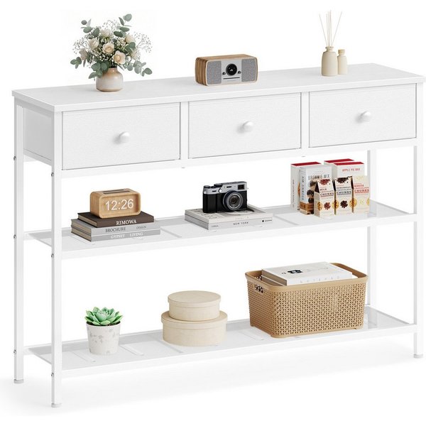 SONGMICS Konsolentisch Flurtisch mit 2/3 Stoffschubladen und 2 Gitterablagen, 98,8 x 30 x 78,7 cm, für Wohnzimmer und Eingangsbereich, Beistelltisch
