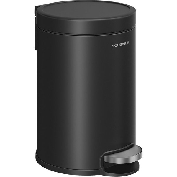 SONGMICS Kosmetikeimer Mülleimer Bad, Tretmülleimer mit Metallpedal, Inneneimer herausnehmbar, Softclose, für Badezimmer, mit Klappe aus Edelstahl, 3 Liter