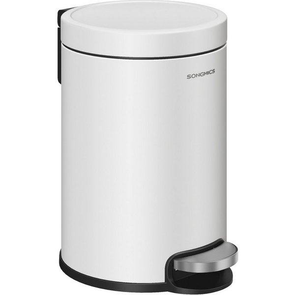SONGMICS Kosmetikeimer Mülleimer Bad, Tretmülleimer mit Metallpedal, Inneneimer herausnehmbar, Softclose, für Badezimmer, mit Klappe aus Edelstahl, 3 Liter