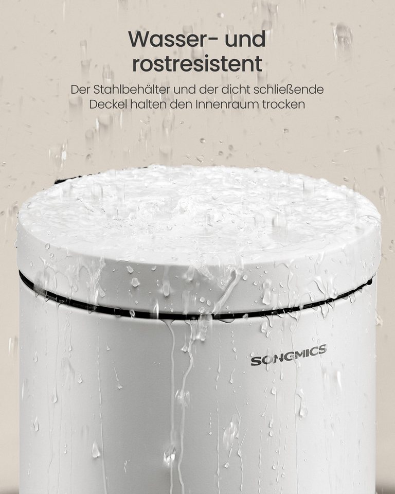 SONGMICS Kosmetikeimer Mülleimer Bad, Tretmülleimer mit Metallpedal, Inneneimer herausnehmbar, Softclose, für Badezimmer, mit Klappe aus Edelstahl, 3 Liter – Bild 3 von 5
