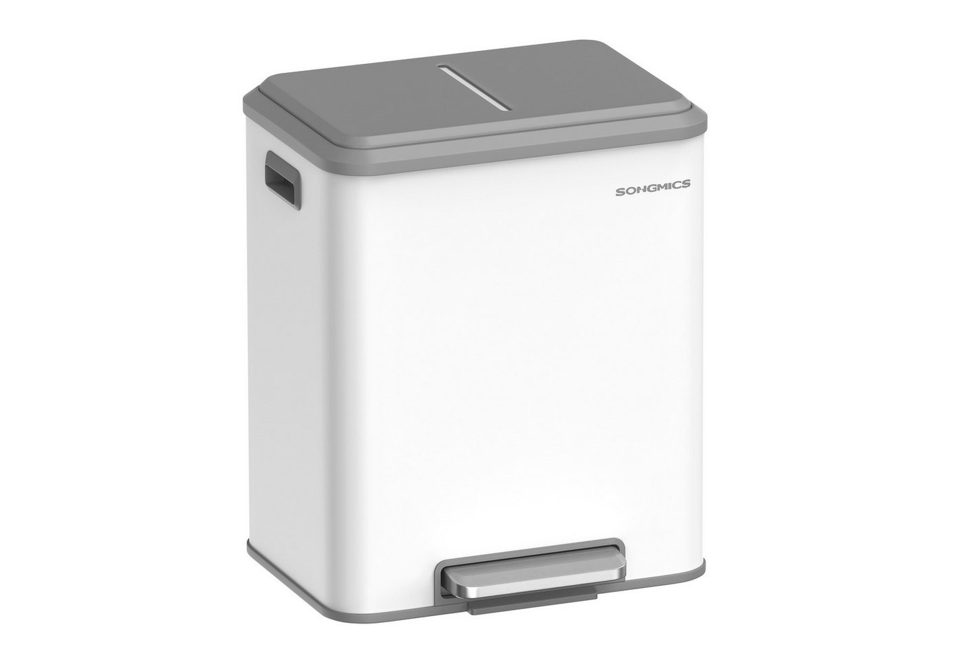 SONGMICS Mülleimer Abfalleimer, Inneneimer, Stahl, Softclose-Deckel, 30L, Küche, Mülltrennsystem 2 x 15 L, 2 Fächer für Recycling und Restmüll – Bild 2 von 5