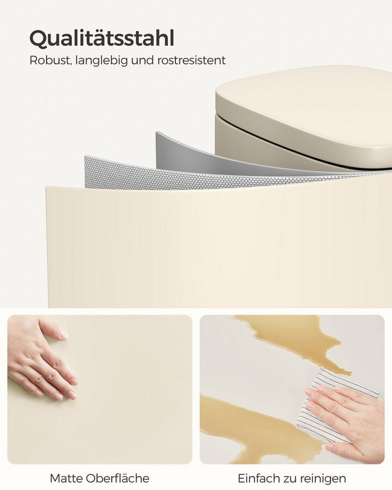SONGMICS Mülleimer Abfalleimer mit Deckel, 30L aus Stahl, 34,8 x 29,7 x 63,3 cm, für Bad und Küche, Inneneimer – Bild 3 von 5