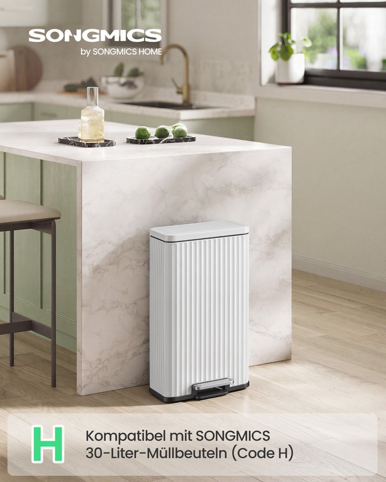 SONGMICS Mülleimer Abfalleimer Softclose, 15 Müllbeutel, 30 L, Küche, herausnehmbarer Inneneimer, mit Deckel, mit Pedal – Bild 2 von 5
