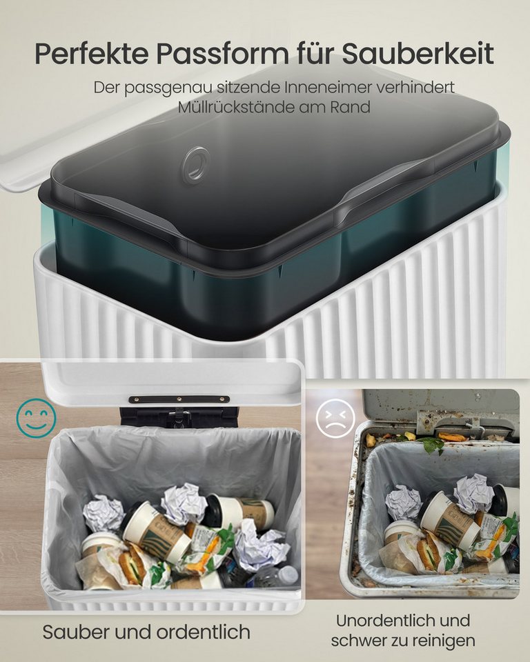 SONGMICS Mülleimer Abfalleimer Softclose, 15 Müllbeutel, 30 L, Küche, herausnehmbarer Inneneimer, mit Deckel, mit Pedal – Bild 5 von 5