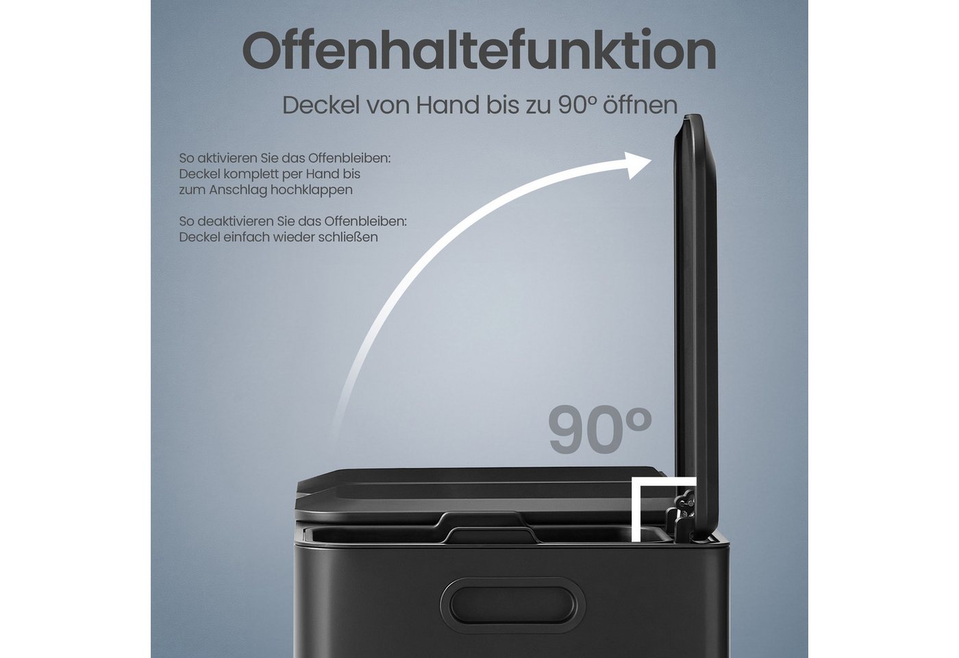 SONGMICS Mülleimer Mülleimer Küche, Fächer, Abfalleimer mit farbcodierbaren Pedalen, Mülltrennsystem, mit Deckeln und Inneneimern, Stahl, 3 x 15 L – Bild 5 von 5