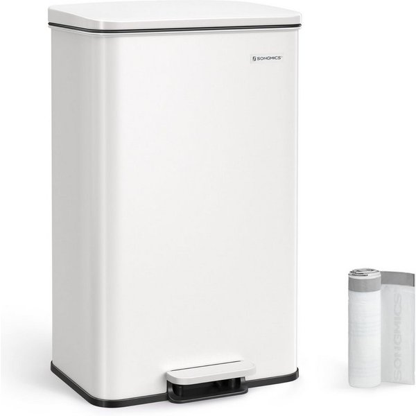 SONGMICS Mülleimer Küche, Abfalleimer, großer Tretmülleimer, mit Deckel, aus Stahl, Softclose, inklusive 15 Müllbeutel, 40 Liter