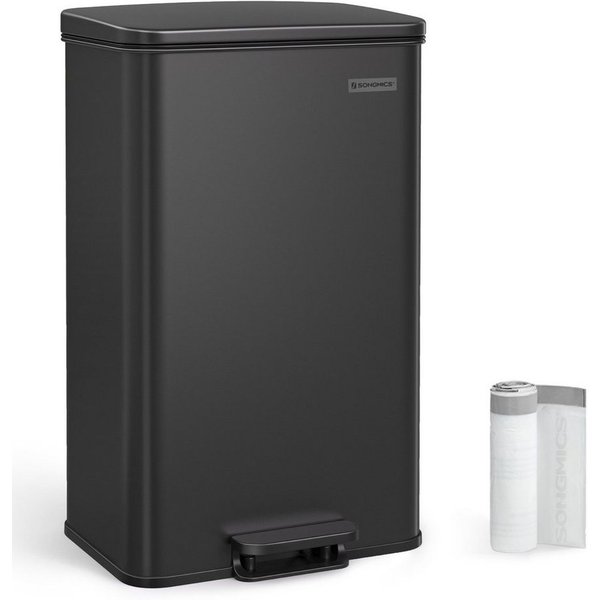 SONGMICS Mülleimer Küche, Abfalleimer, großer Tretmülleimer, mit Deckel, aus Stahl, Softclose, inklusive 15 Müllbeutel, 40 Liter