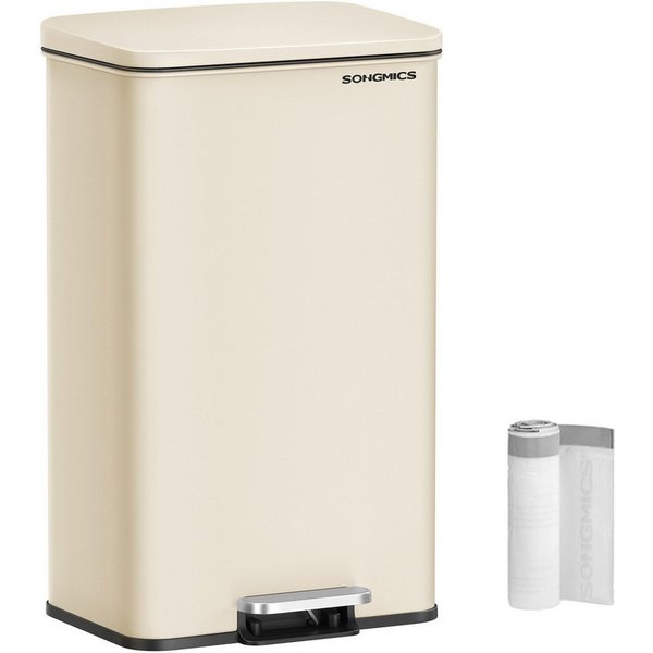 SONGMICS Mülleimer Küche, Abfalleimer, großer Tretmülleimer, mit Deckel, aus Stahl, Softclose, inklusive 15 Müllbeutel, 40 Liter
