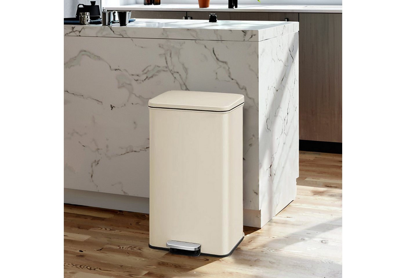 SONGMICS Mülleimer Küche, Abfalleimer, großer Tretmülleimer, mit Deckel, aus Stahl, Softclose, inklusive 15 Müllbeutel, 40 Liter – Bild 2 von 5