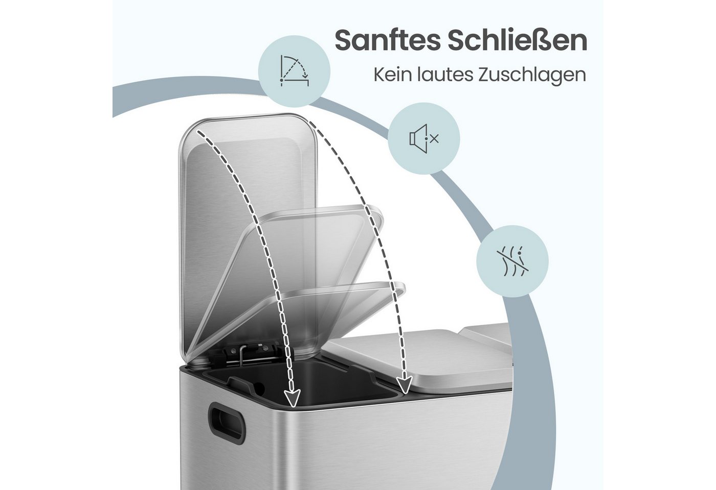 SONGMICS Mülleimer Mülleimer Küche, Fächer, Abfalleimer mit farbcodierbaren Pedalen, Mülltrennsystem, mit Deckeln und Inneneimern, Stahl, 3 x 15 L – Bild 5 von 5