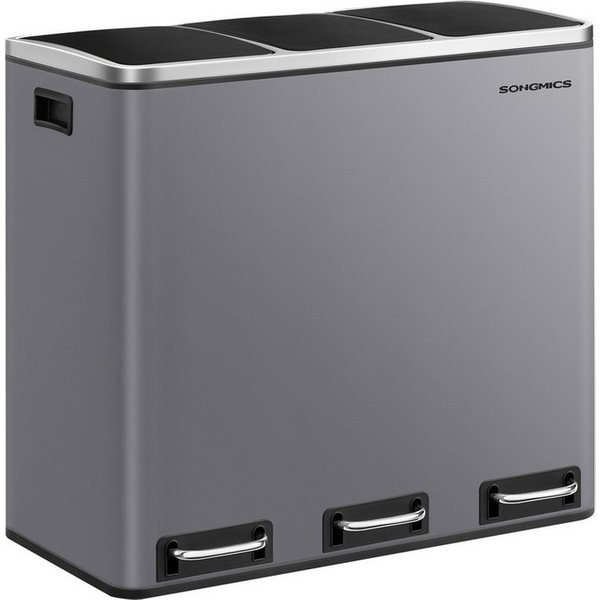SONGMICS Mülleimer Mülltrennsystem Softclose, 3 Fächer, Küche, 3 x 18 L, inklusive 15 Müllbeutel, Abfalleimer, Treteimer
