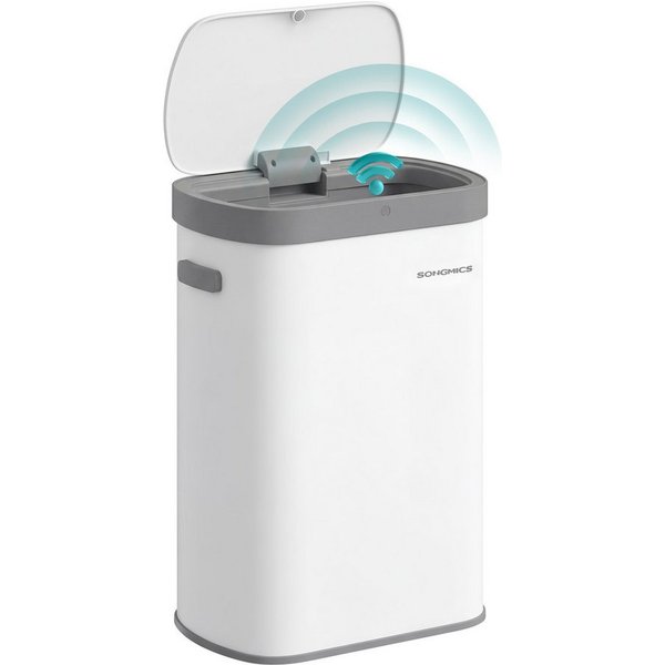 SONGMICS Mülleimer Sensor-Mülleimer, Küche 50 L, mit Sensor, Stahl, Kohlefilter, Softclose-Deckel