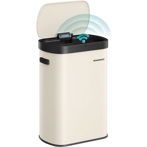 SONGMICS Mülleimer Sensor-Mülleimer, Küche 50 L, mit Sensor, Stahl, Kohlefilter, Softclose-Deckel