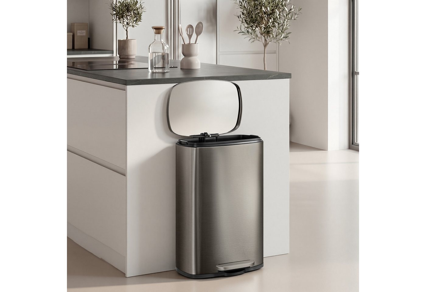 SONGMICS Mülleimer Treteimer, 50 L, 42,5 x 37,2 x 65,7 cm, aus Edelstahl, für Küche – Bild 2 von 5