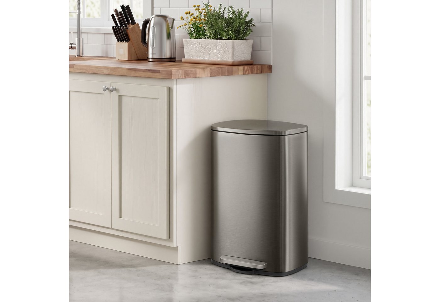 SONGMICS Mülleimer Treteimer, 50 L, 42,5 x 37,2 x 65,7 cm, aus Edelstahl, für Küche – Bild 3 von 5