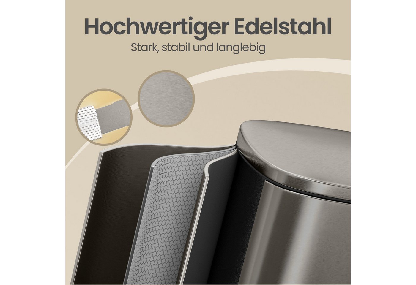 SONGMICS Mülleimer Treteimer, 50 L, 42,5 x 37,2 x 65,7 cm, aus Edelstahl, für Küche – Bild 4 von 5