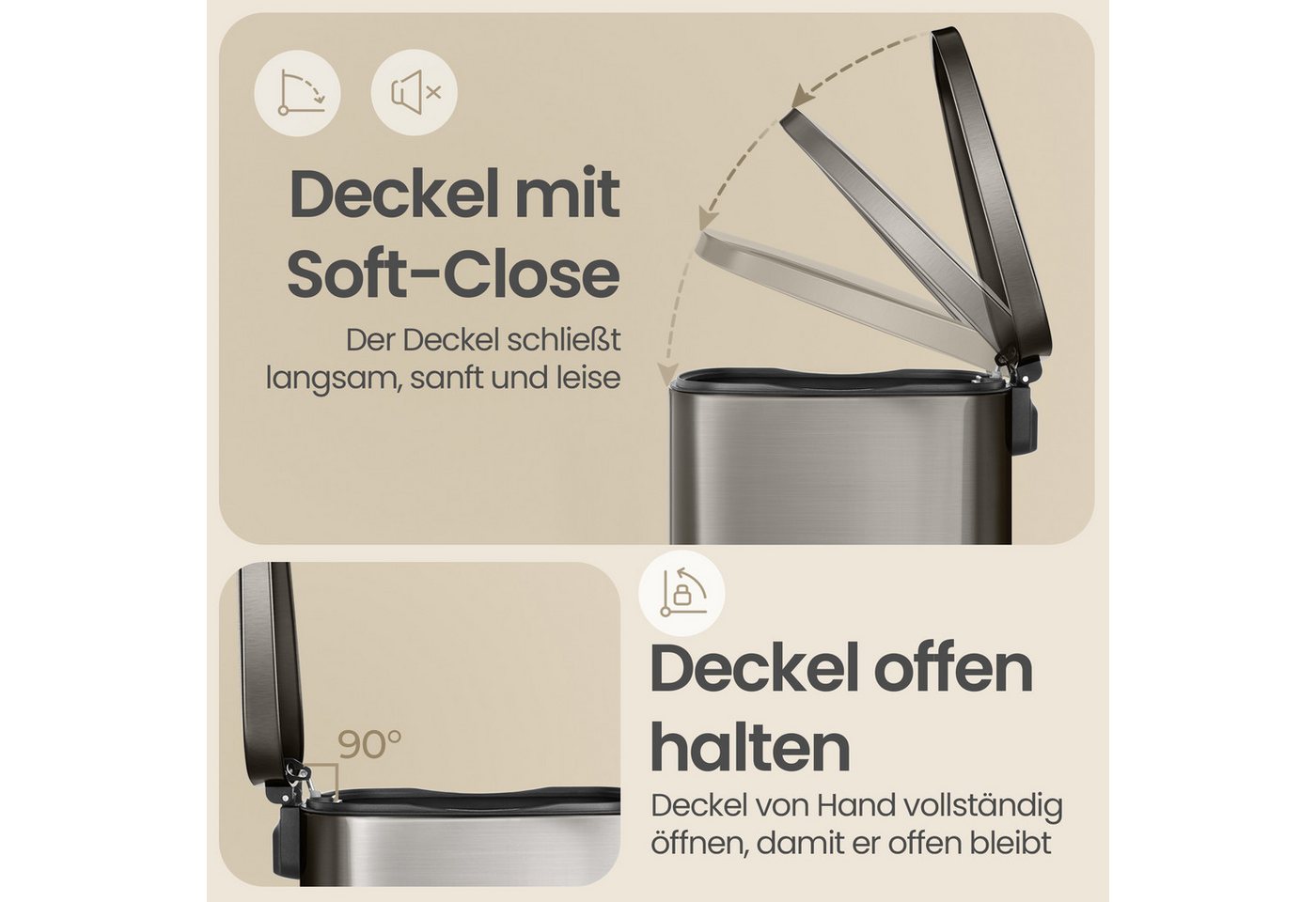 SONGMICS Mülleimer Treteimer, 50 L, 42,5 x 37,2 x 65,7 cm, aus Edelstahl, für Küche – Bild 5 von 5