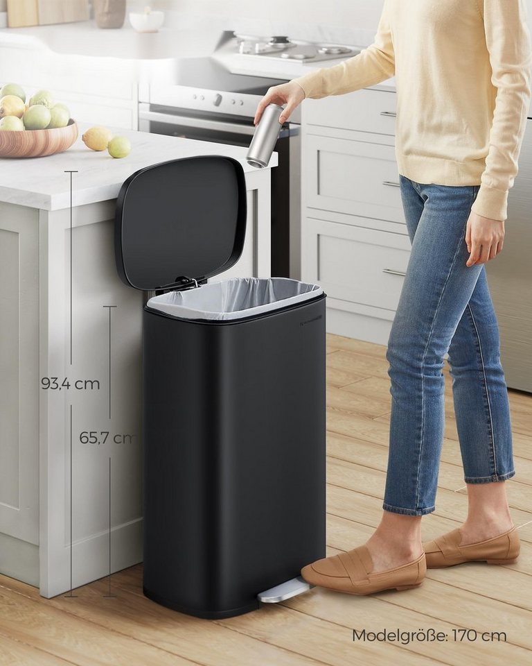 SONGMICS Mülleimer Treteimer, 50L aus Stahl, 42,5 x 37,2 x 65,7 cm, für Bad und Küche, Inneneimer – Bild 2 von 5