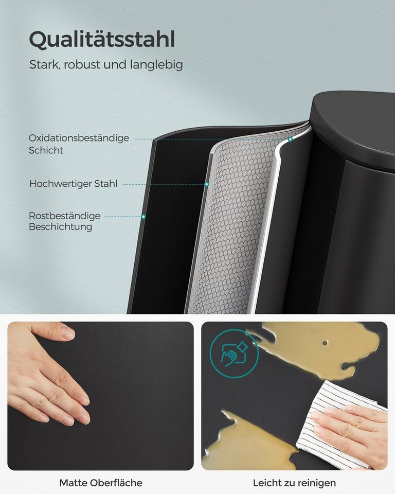 SONGMICS Mülleimer Treteimer, 50L aus Stahl, 42,5 x 37,2 x 65,7 cm, für Bad und Küche, Inneneimer – Bild 3 von 5