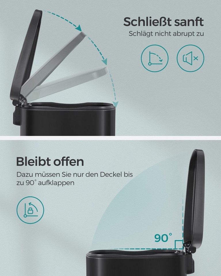 SONGMICS Mülleimer Treteimer, 50L aus Stahl, 42,5 x 37,2 x 65,7 cm, für Bad und Küche, Inneneimer – Bild 4 von 5