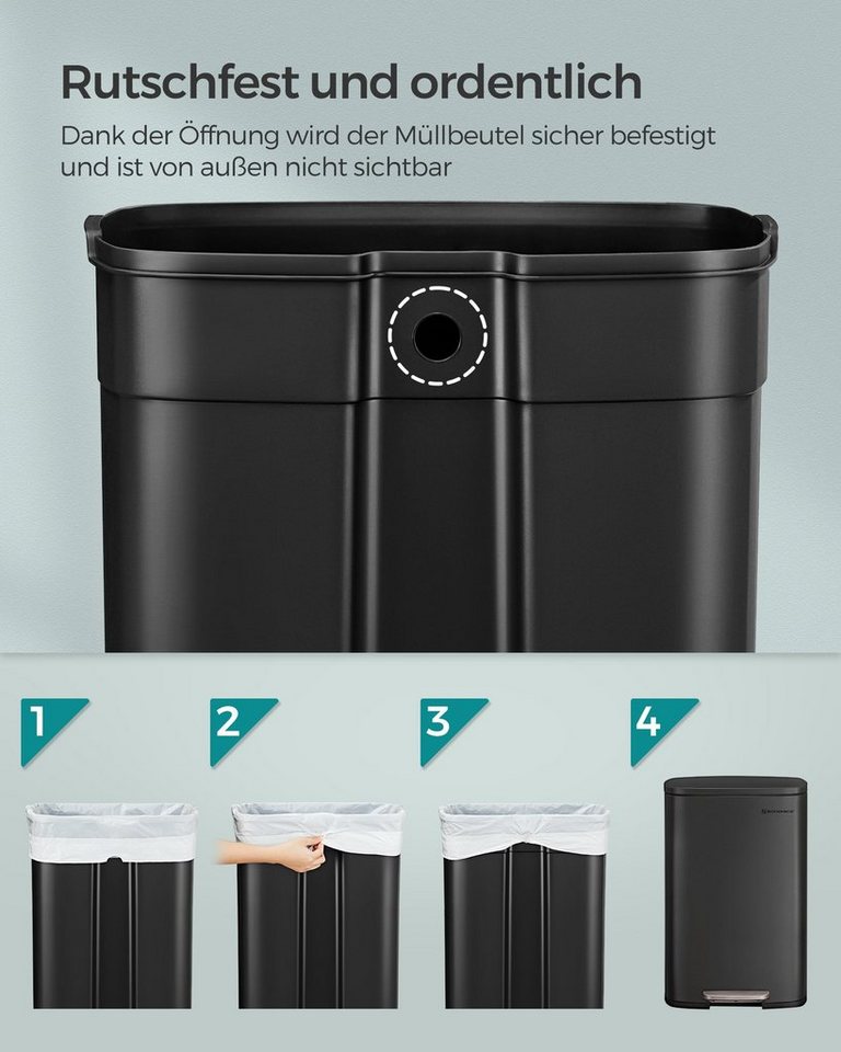 SONGMICS Mülleimer Treteimer, 50L aus Stahl, 42,5 x 37,2 x 65,7 cm, für Bad und Küche, Inneneimer – Bild 5 von 5