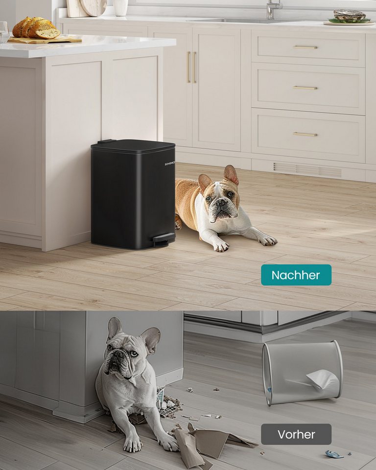 SONGMICS Mülleimer Tretmülleimer, Stahl, mit Inneneimer 20L/30L, Softclose, Offenhaltefunktion, 20 Liter Abfalleimer – Bild 4 von 5