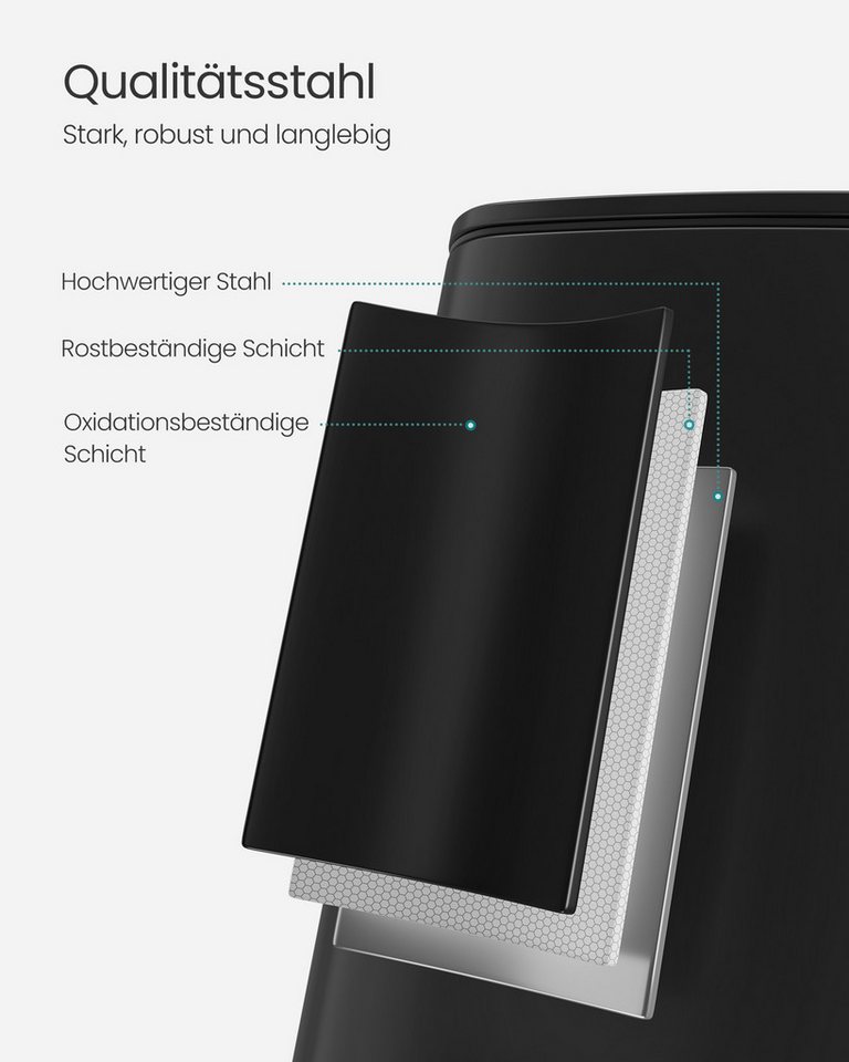 SONGMICS Mülleimer Tretmülleimer, Stahl, mit Inneneimer 20L/30L, Softclose, Offenhaltefunktion, 20 Liter Abfalleimer – Bild 5 von 5