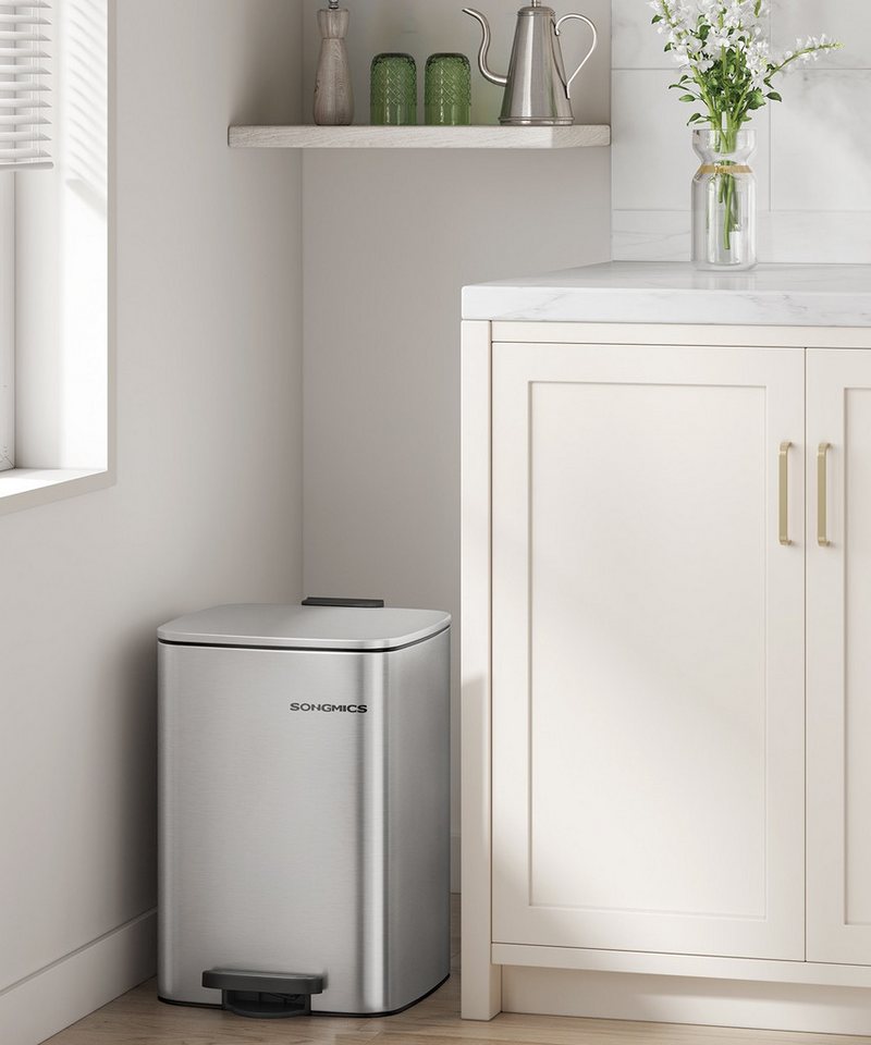 SONGMICS Mülleimer Tretmülleimer, Stahl, mit Inneneimer 20L/30L, Softclose, Offenhaltefunktion, 20 Liter Abfalleimer – Bild 2 von 5