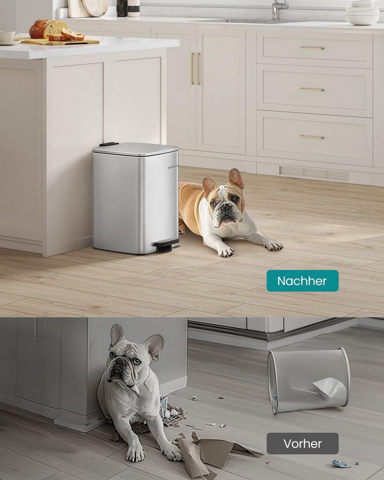SONGMICS Mülleimer Tretmülleimer, Stahl, mit Inneneimer 20L/30L, Softclose, Offenhaltefunktion, 20 Liter Abfalleimer – Bild 4 von 5