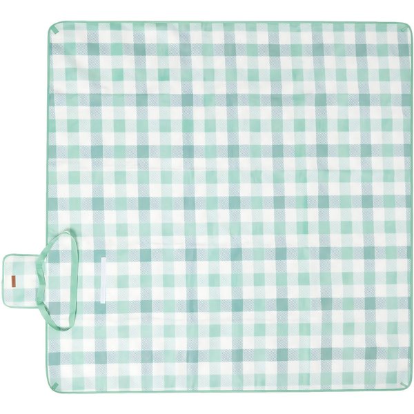 Picknickdecke 200 x 200 cm, mit 4 Erdankern, Campingdecke, für Park, Garten, Strand, SONGMICS, groß, wasserdicht, maschinenwaschbar, faltbar, grün-weiß