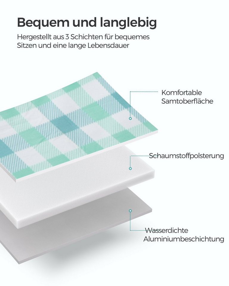 Picknickdecke 200 x 200 cm, mit 4 Erdankern, Campingdecke, für Park, Garten, Strand, SONGMICS, groß, wasserdicht, maschinenwaschbar, faltbar, grün-weiß – Bild 4 von 5