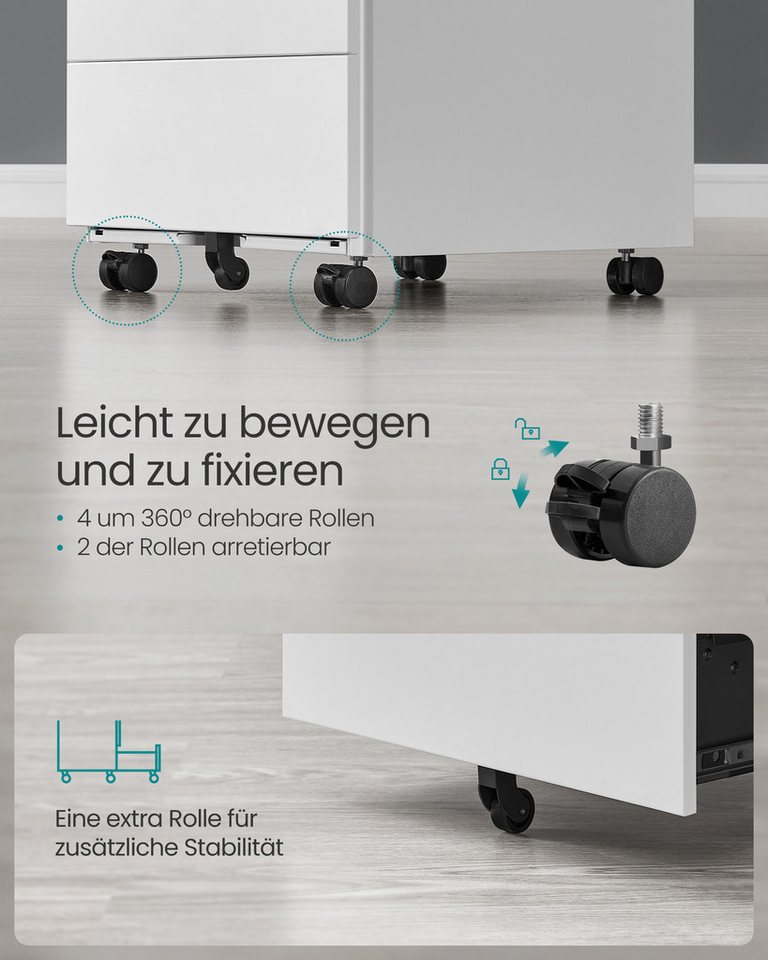 SONGMICS Rollcontainer Schubladenschrank, mobiler Aktenschrank, Metallschrank,abschließbar,4Schubladen,45,1 x 39 x 69,3cm,vormontiert – Bild 4 von 5