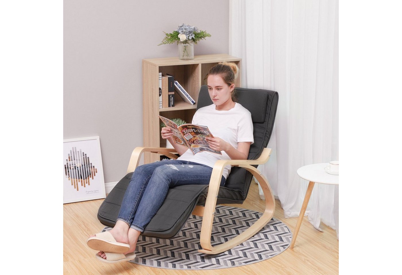SONGMICS Schaukelsessel, Relaxsessel, Relaxstuhl, verstellbare Fußstütze – Bild 3 von 5