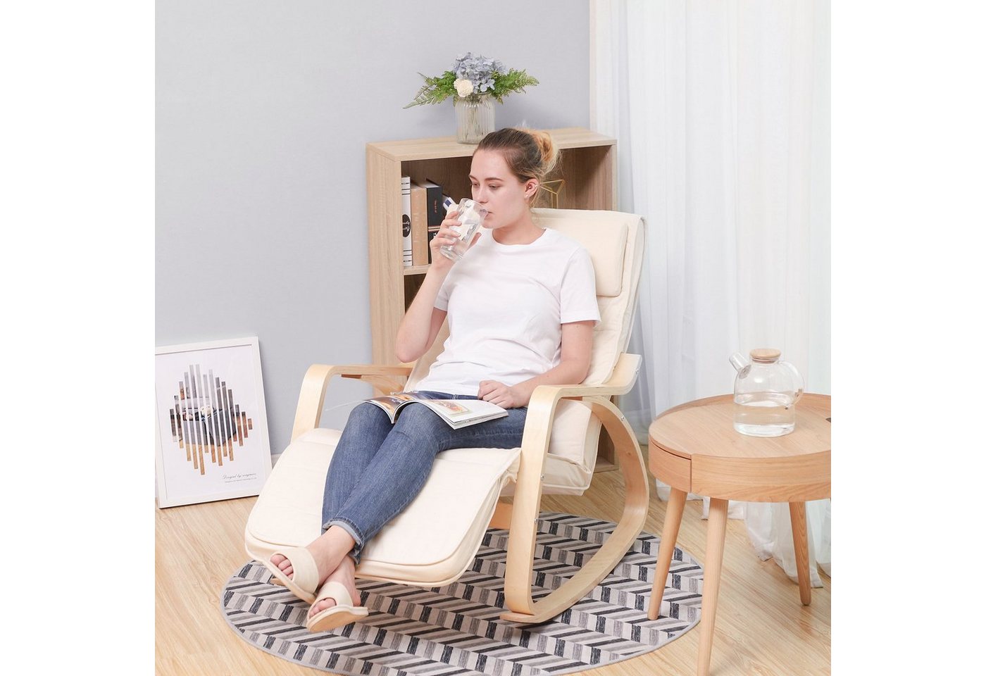 SONGMICS Schaukelsessel, Relaxsessel, Relaxstuhl, verstellbare Fußstütze – Bild 3 von 5