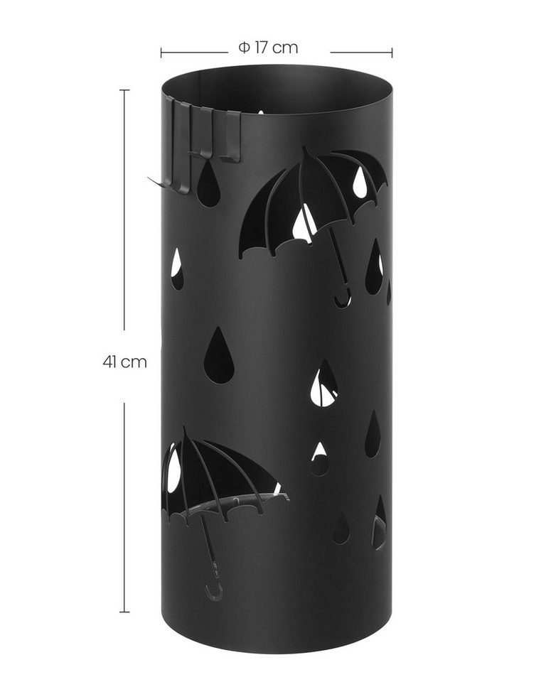 SONGMICS Schirmständer Regenschirmständer Wasserauffangschale herausnehmbar, für Eingangsbereich, Flur, rund, mit 4 Haken, 17 x 41 cm (x H) – Bild 4 von 5