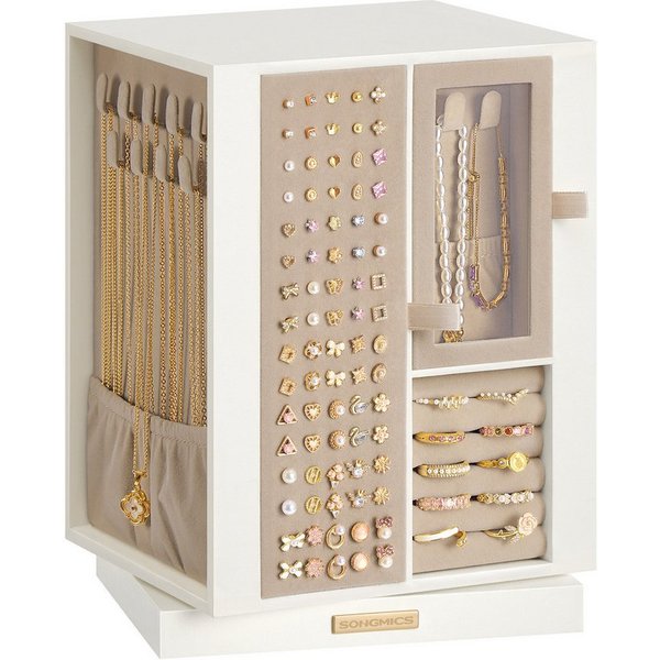 SONGMICS Schmuckkasten um 360° drehbar, Schmuckbox mit 4 Schubladen, platzsparend, Geschenkidee
