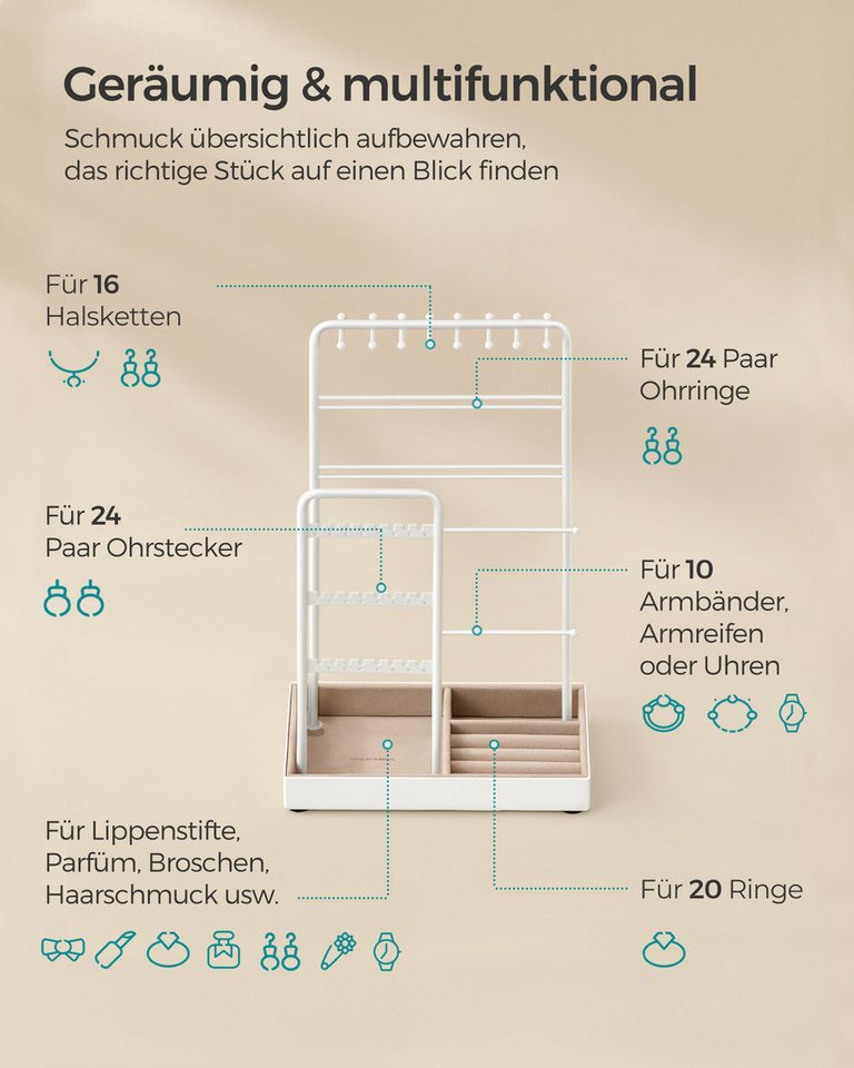 SONGMICS Schmuckständer Schmuckhalter, Geschenkidee, Metallrahmen, Schmucktablett, Schmuckaufbewahrung – Bild 4 von 5