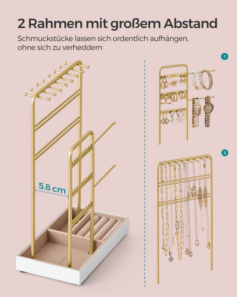 SONGMICS Schmuckständer Schmuckhalter, Geschenkidee, Metallrahmen, Schmucktablett, Schmuckaufbewahrung – Bild 3 von 5