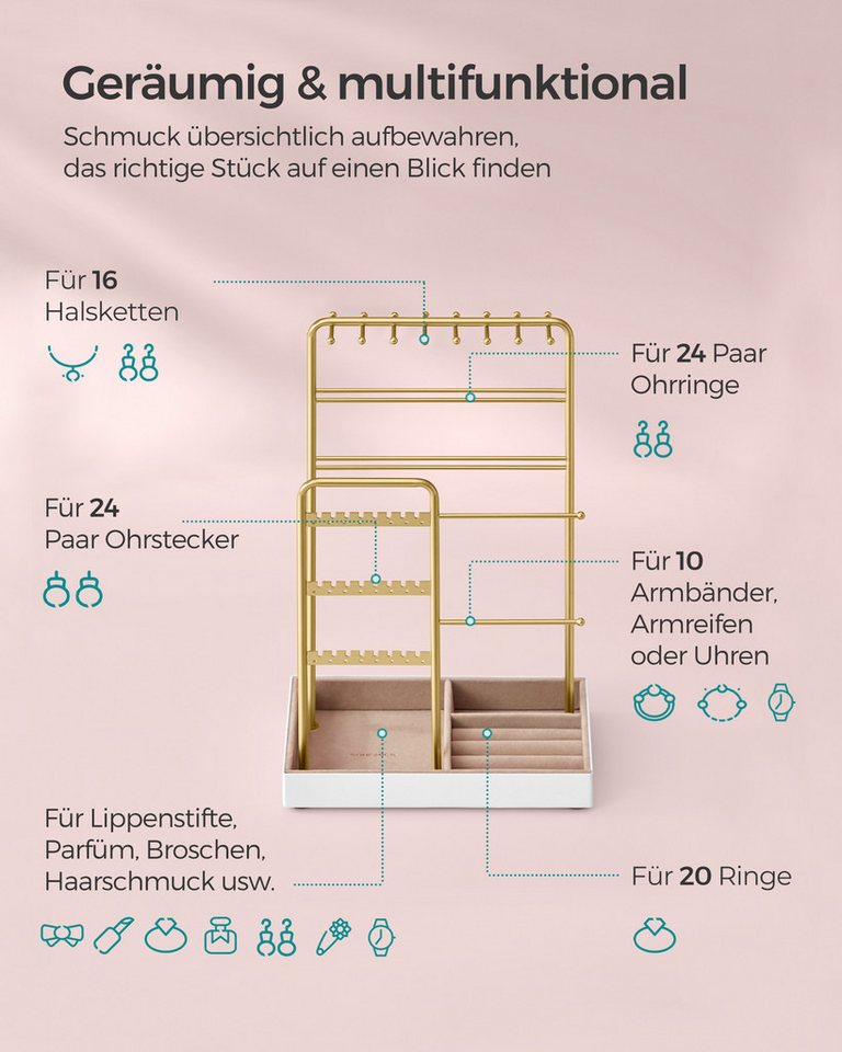 SONGMICS Schmuckständer Schmuckhalter, Geschenkidee, Metallrahmen, Schmucktablett, Schmuckaufbewahrung – Bild 4 von 5