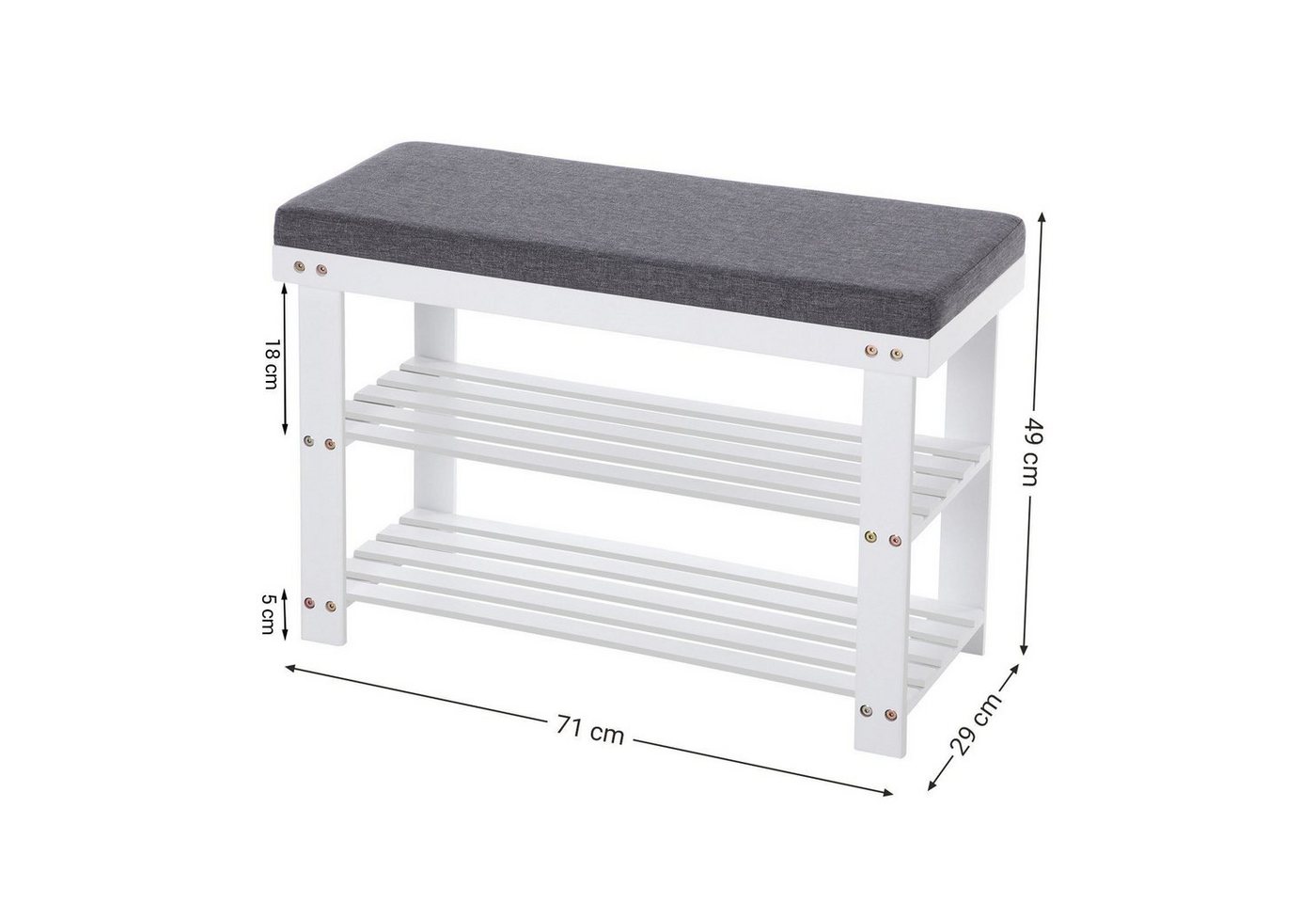 SONGMICS Schuhbank Schuhregal, aus Bambus, Sitzfläche bis 150 kg belastbar, 71 x 29 x 49 cm – Bild 2 von 5