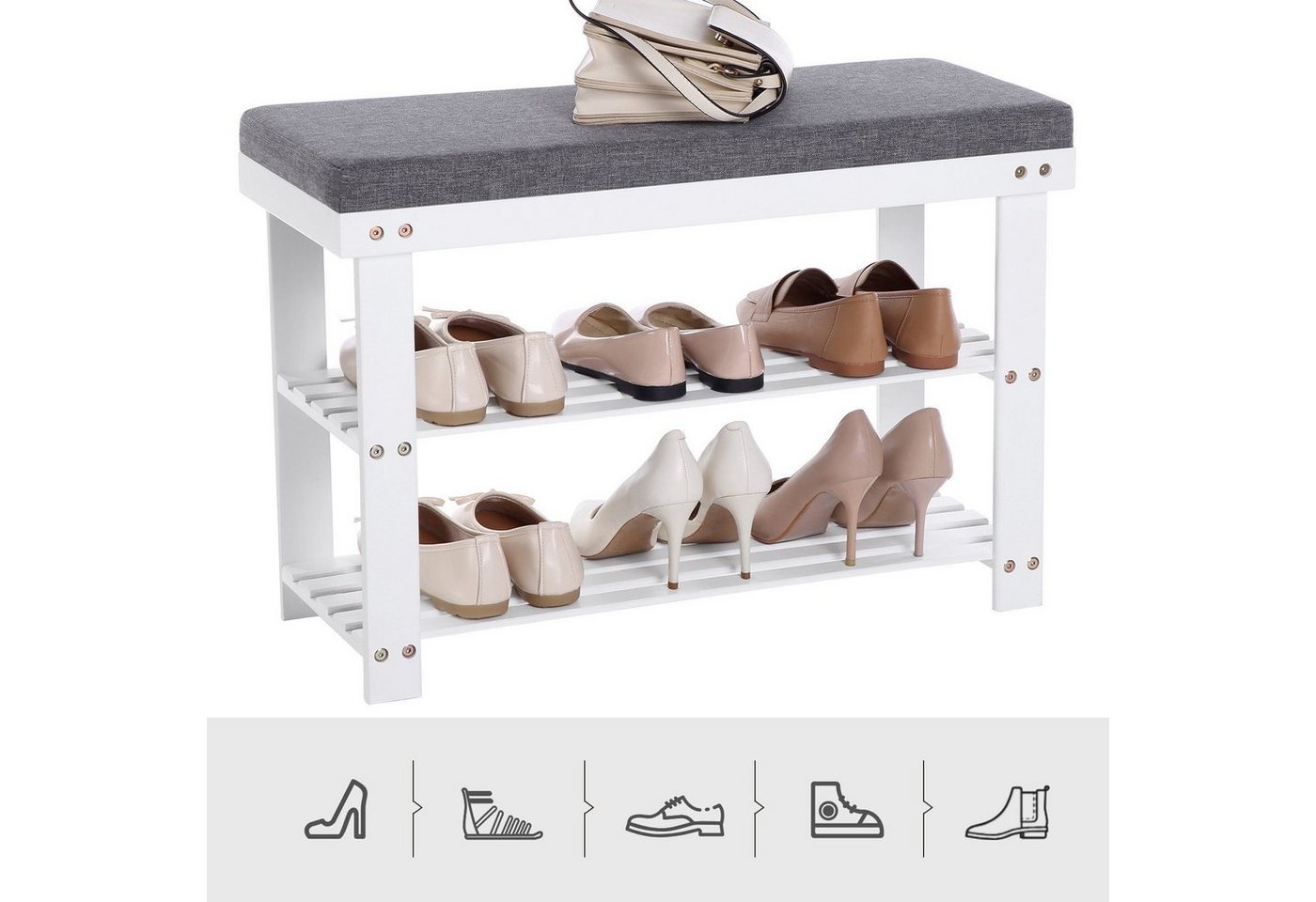 SONGMICS Schuhbank Schuhregal, aus Bambus, Sitzfläche bis 150 kg belastbar, 71 x 29 x 49 cm – Bild 3 von 5