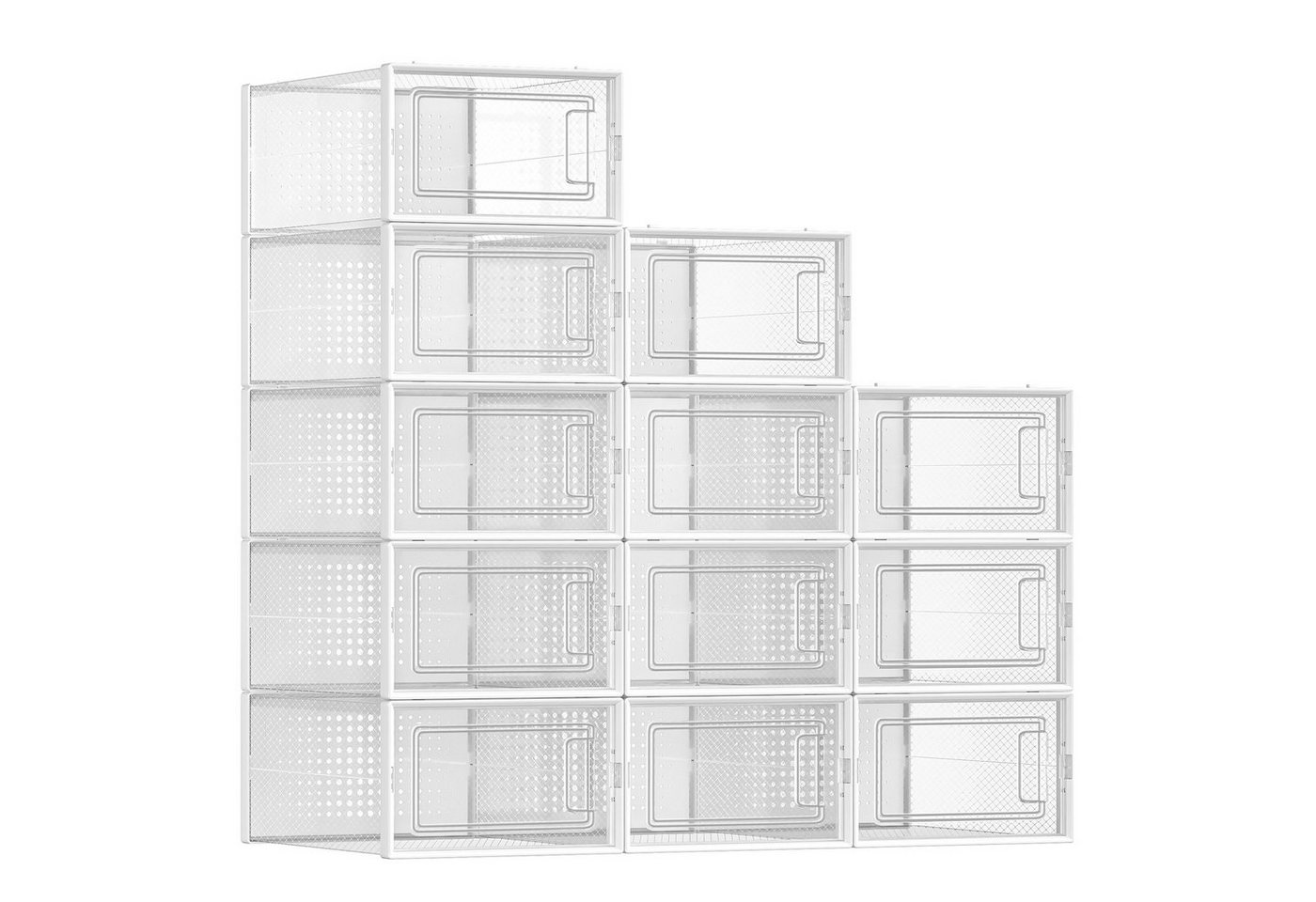 SONGMICS Schuhbox Schuh-Organizer, faltbar und stapelbar, transparent-weiß (12 St), aus Kunststoff, für Schuhe bis Größe 44, 31,2 x 22,5 x 13,5 cm – Bild 3 von 5