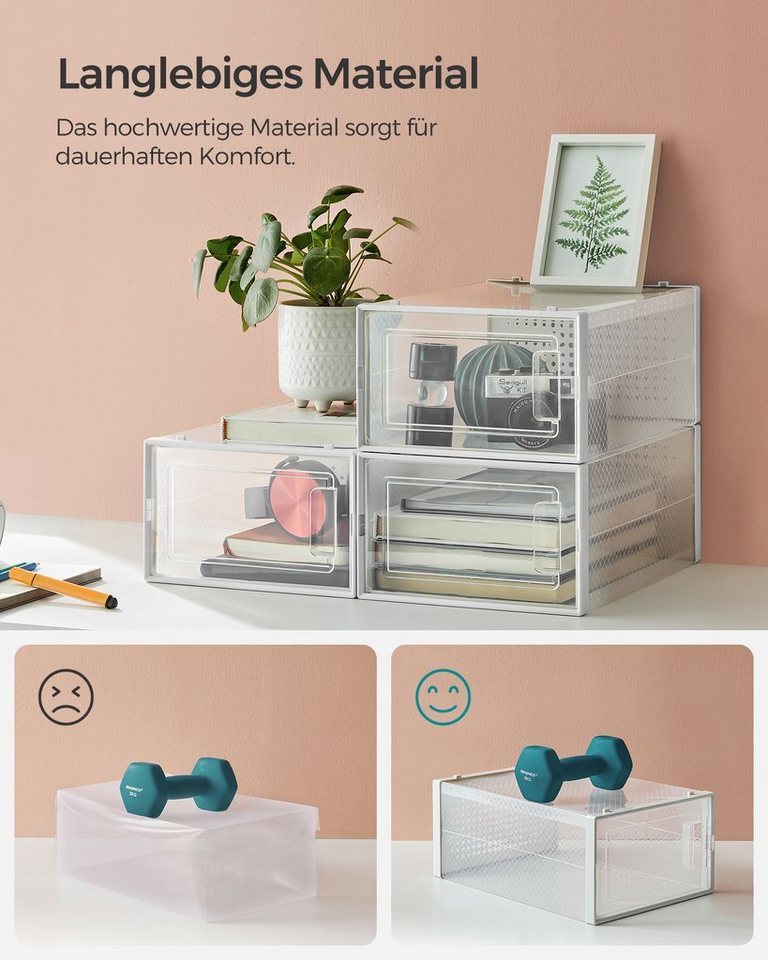 SONGMICS Schuhbox Schuh-Organizer, faltbar und stapelbar, transparent-weiß (12 St), aus Kunststoff, für Schuhe bis Größe 44, 31,2 x 22,5 x 13,5 cm – Bild 5 von 5