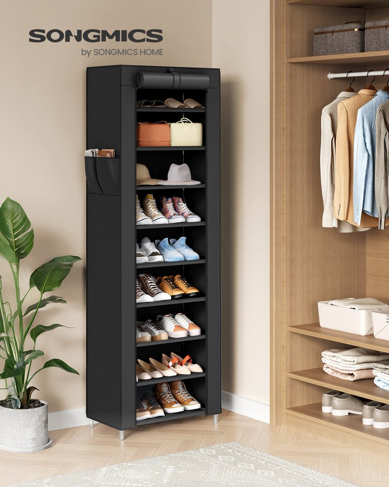 SONGMICS Schuhregal 10 Ebenen, Schuhschrank, Schuh-Organizer, für High Heels, Sportschuhe, 28x48x160 cm, Schuhaufbewahrung, staubdichtem Überzug, Metallgestell – Bild 2 von 5