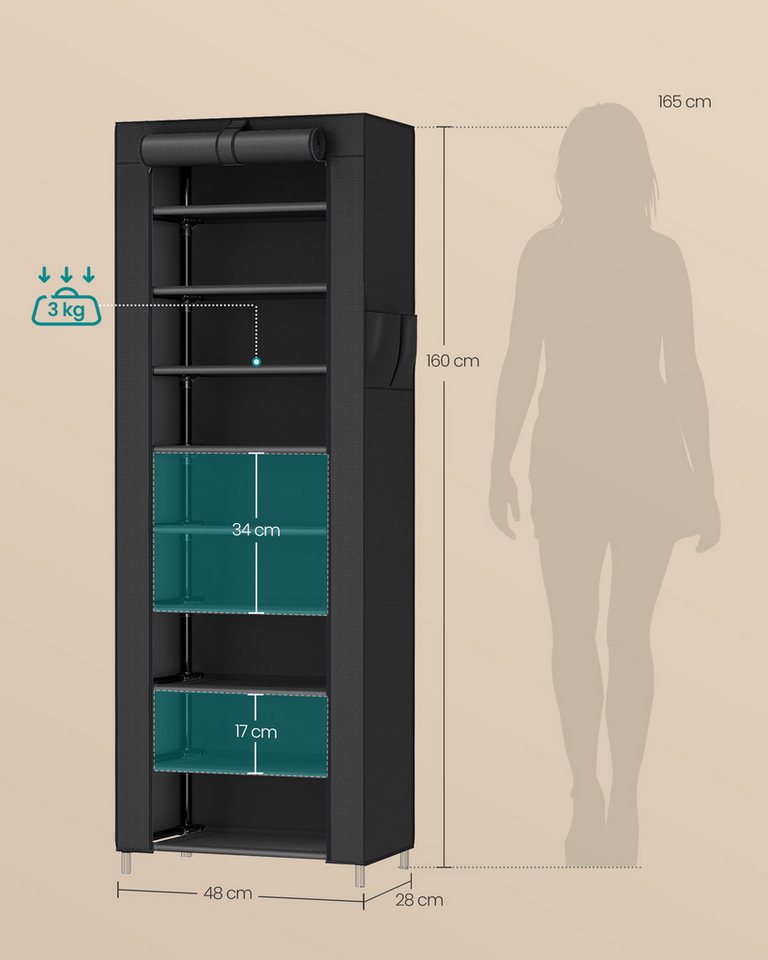 SONGMICS Schuhregal 10 Ebenen, Schuhschrank, Schuh-Organizer, für High Heels, Sportschuhe, 28x48x160 cm, Schuhaufbewahrung, staubdichtem Überzug, Metallgestell – Bild 3 von 5