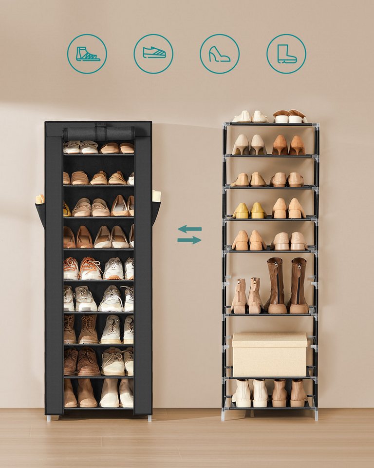 SONGMICS Schuhregal 10 Ebenen, Schuhschrank, Schuh-Organizer, für High Heels, Sportschuhe, 28x48x160 cm, Schuhaufbewahrung, staubdichtem Überzug, Metallgestell – Bild 4 von 5