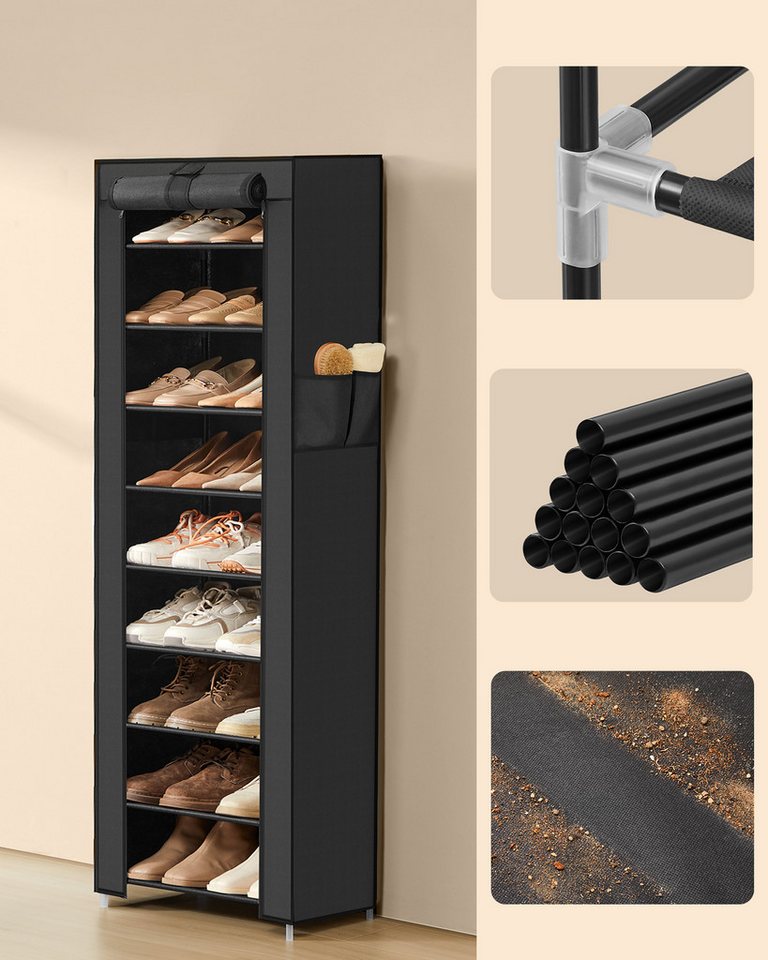 SONGMICS Schuhregal 10 Ebenen, Schuhschrank, Schuh-Organizer, für High Heels, Sportschuhe, 28x48x160 cm, Schuhaufbewahrung, staubdichtem Überzug, Metallgestell – Bild 5 von 5
